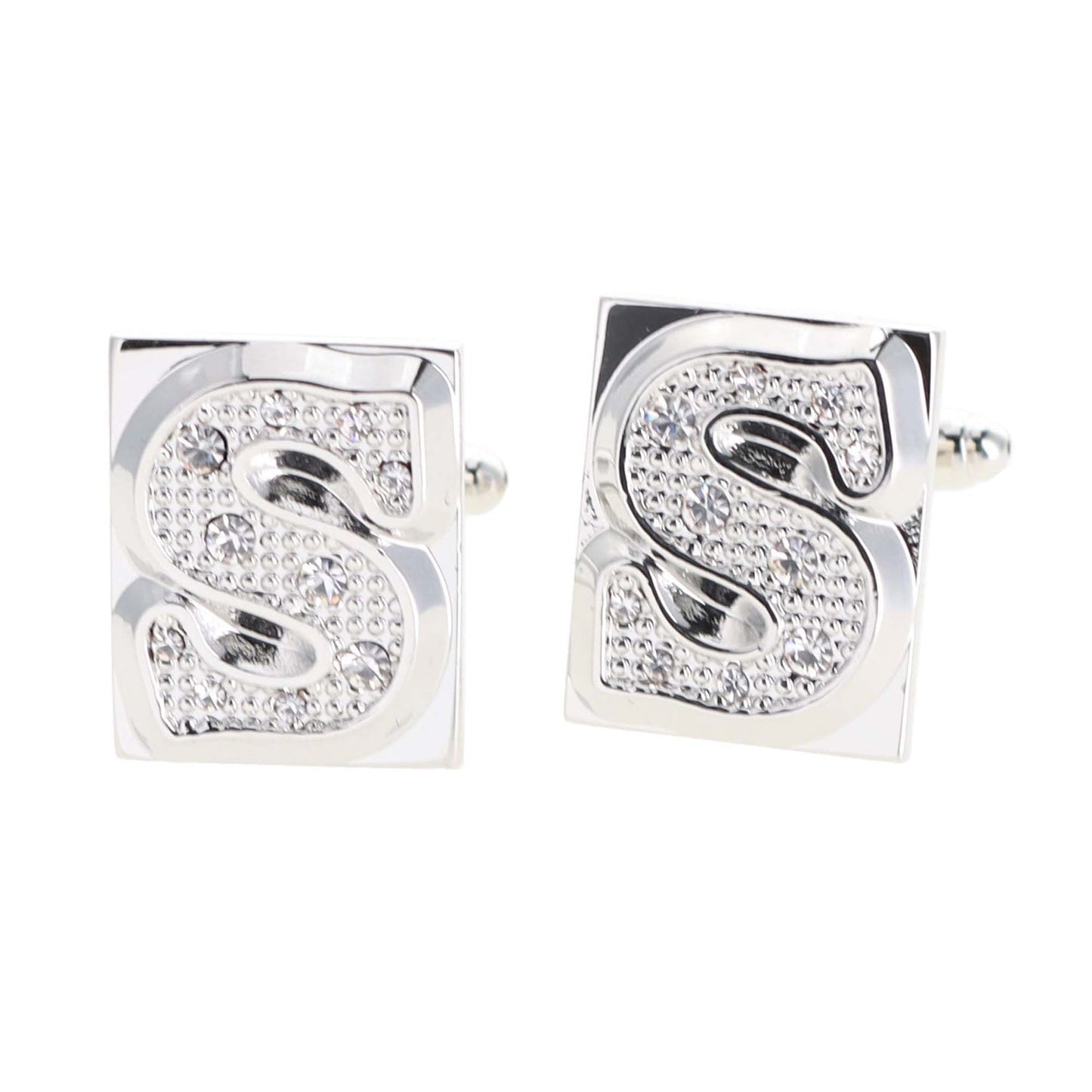 Vittorio Vico Rhinestone Initial Cufflinks in Gift Box - Silver - Initial Cufflinks - Vittorio Vico