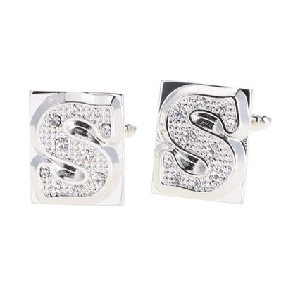 Vittorio Vico Rhinestone Initial Cufflinks in Gift Box - Silver - Initial Cufflinks - Vittorio Vico