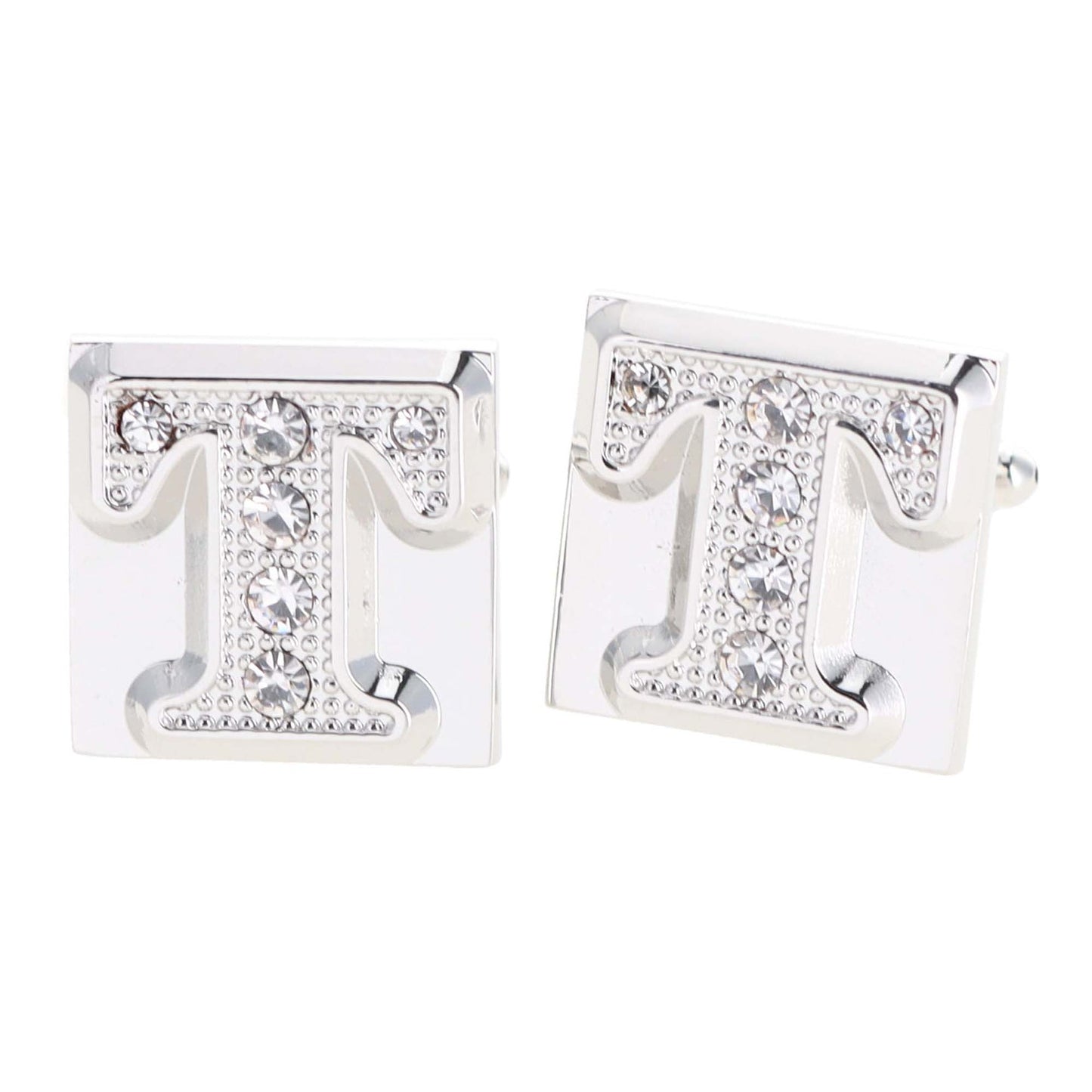 Vittorio Vico Rhinestone Initial Cufflinks in Gift Box - Silver - Initial Cufflinks - Vittorio Vico