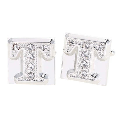 Vittorio Vico Rhinestone Initial Cufflinks in Gift Box - Silver - Initial Cufflinks - Vittorio Vico