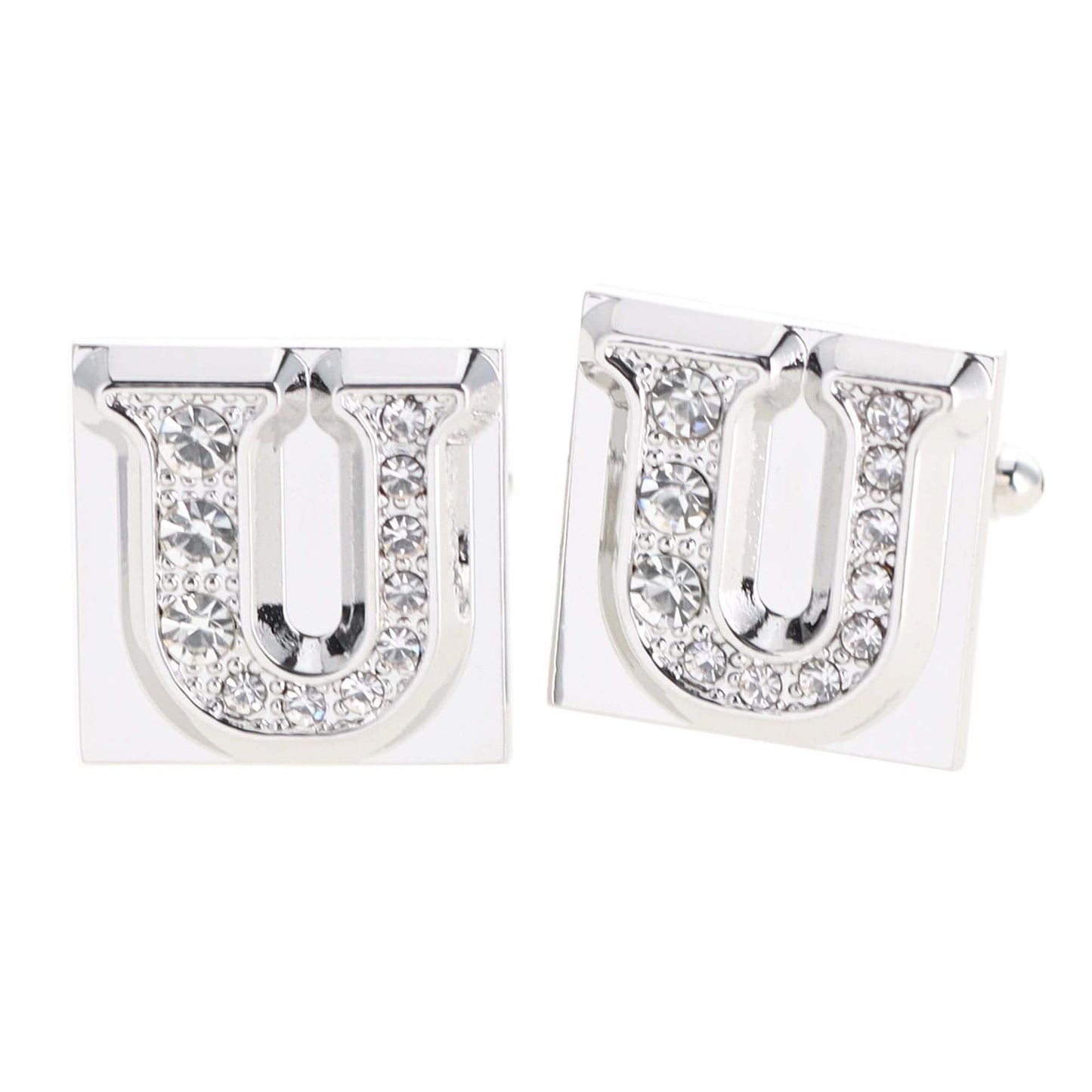 Vittorio Vico Rhinestone Initial Cufflinks in Gift Box - Silver - Initial Cufflinks - Vittorio Vico