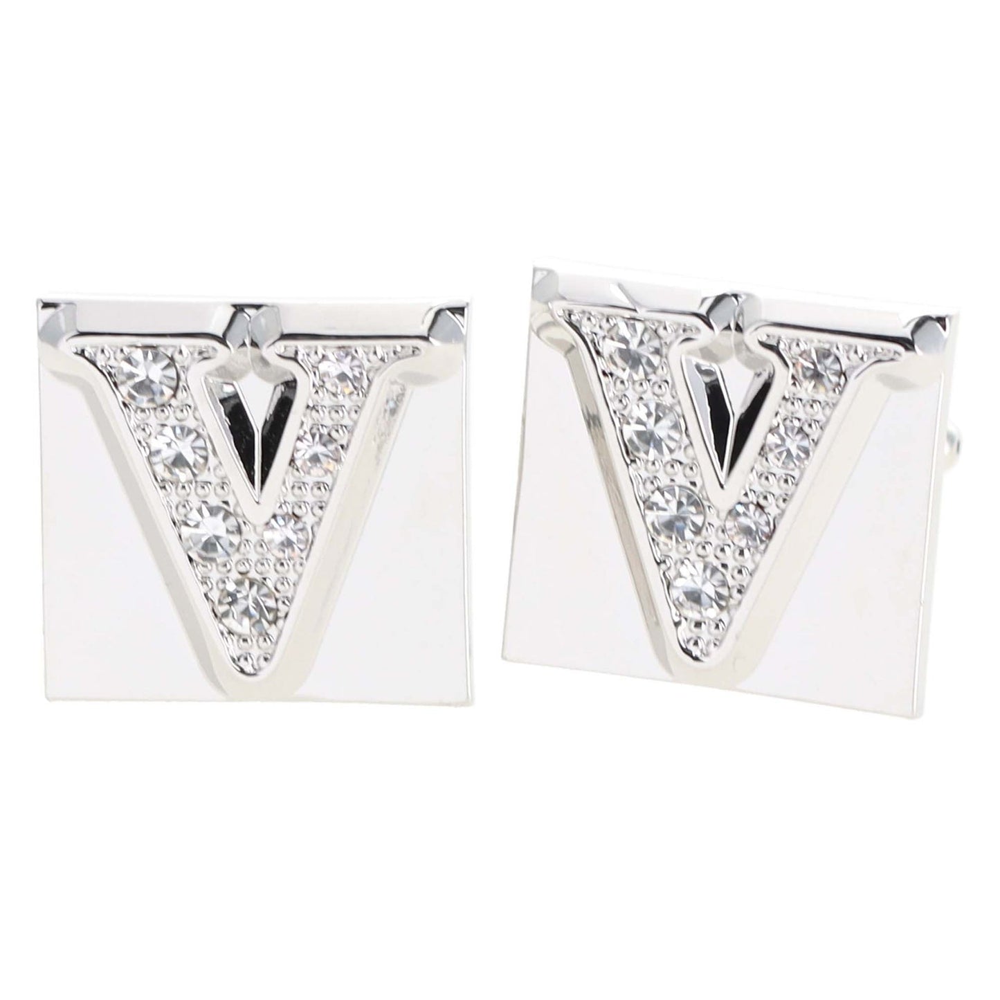 Vittorio Vico Rhinestone Initial Cufflinks in Gift Box - Silver - Initial Cufflinks - Vittorio Vico