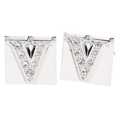 Vittorio Vico Rhinestone Initial Cufflinks in Gift Box - Silver - Initial Cufflinks - Vittorio Vico