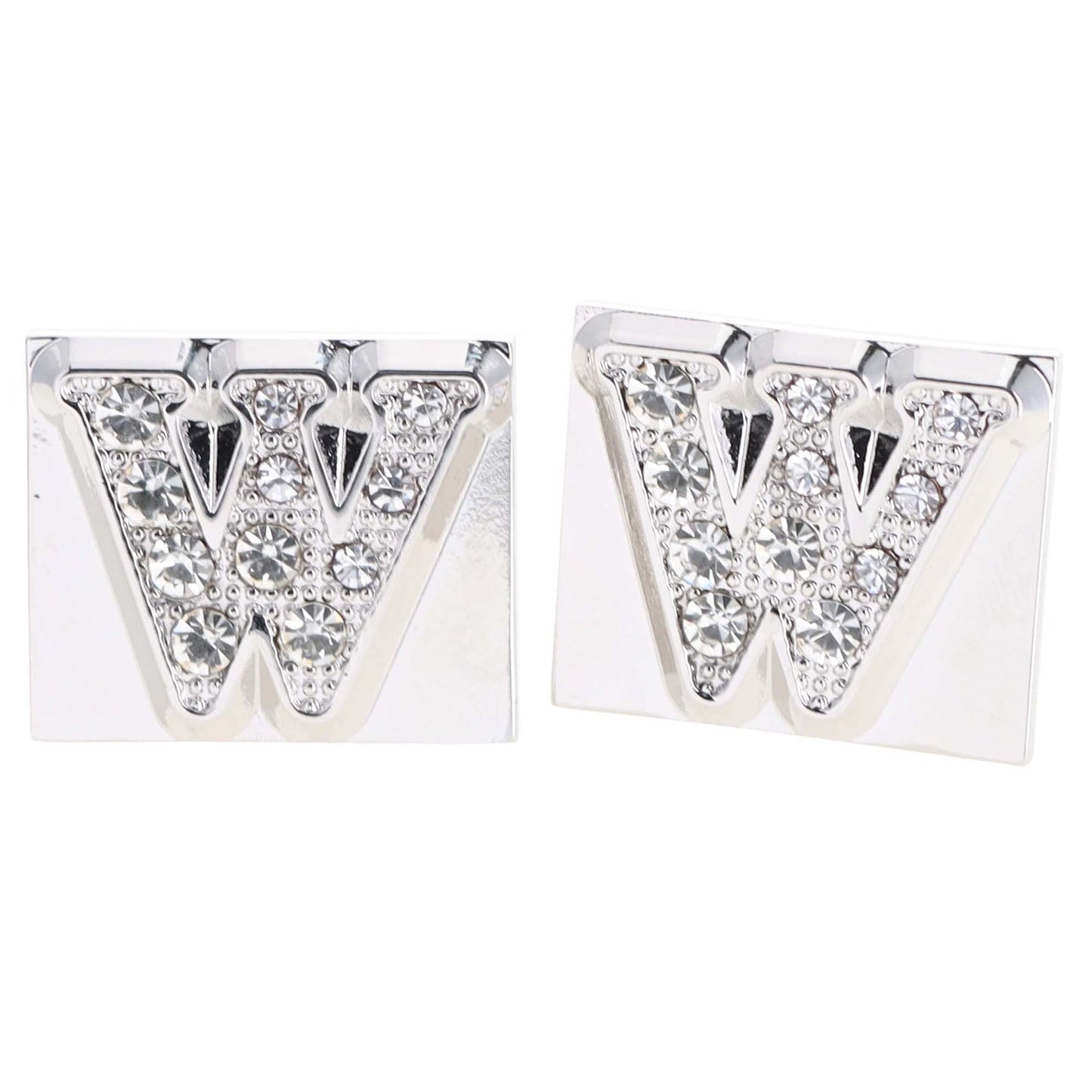 Vittorio Vico Rhinestone Initial Cufflinks in Gift Box - Silver - Initial Cufflinks - Vittorio Vico