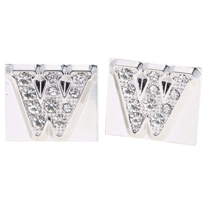 Vittorio Vico Rhinestone Initial Cufflinks in Gift Box - Silver - Initial Cufflinks - Vittorio Vico