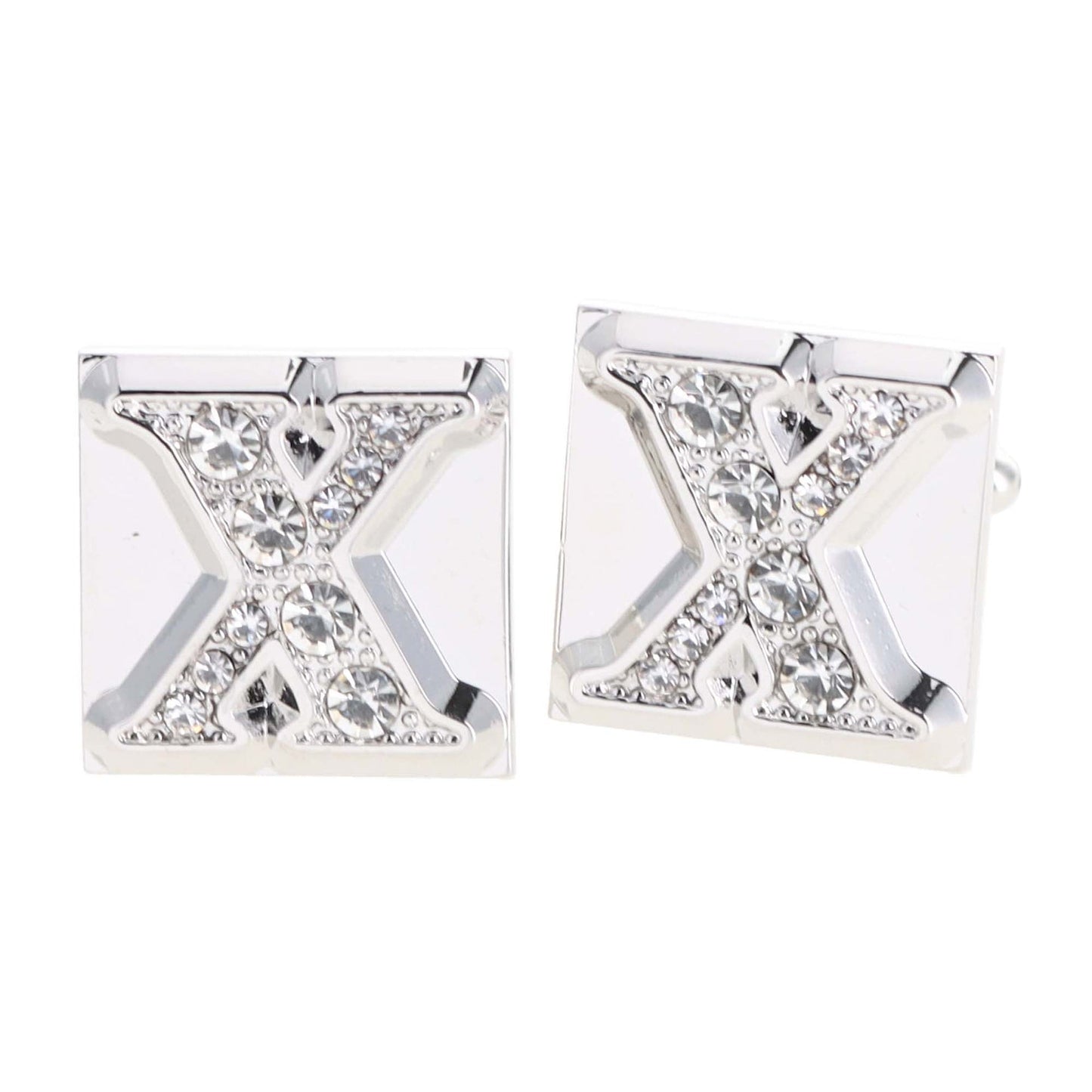 Vittorio Vico Rhinestone Initial Cufflinks in Gift Box - Silver - Initial Cufflinks - Vittorio Vico