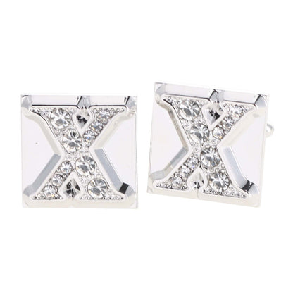 Vittorio Vico Rhinestone Initial Cufflinks in Gift Box - Silver - Initial Cufflinks - Vittorio Vico