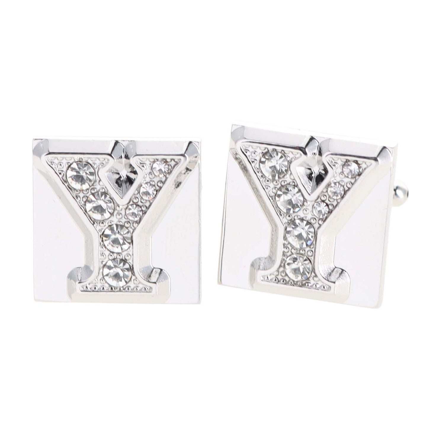 Vittorio Vico Rhinestone Initial Cufflinks in Gift Box - Silver - Initial Cufflinks - Vittorio Vico