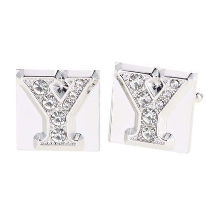 Vittorio Vico Rhinestone Initial Cufflinks in Gift Box - Silver - Initial Cufflinks - Vittorio Vico