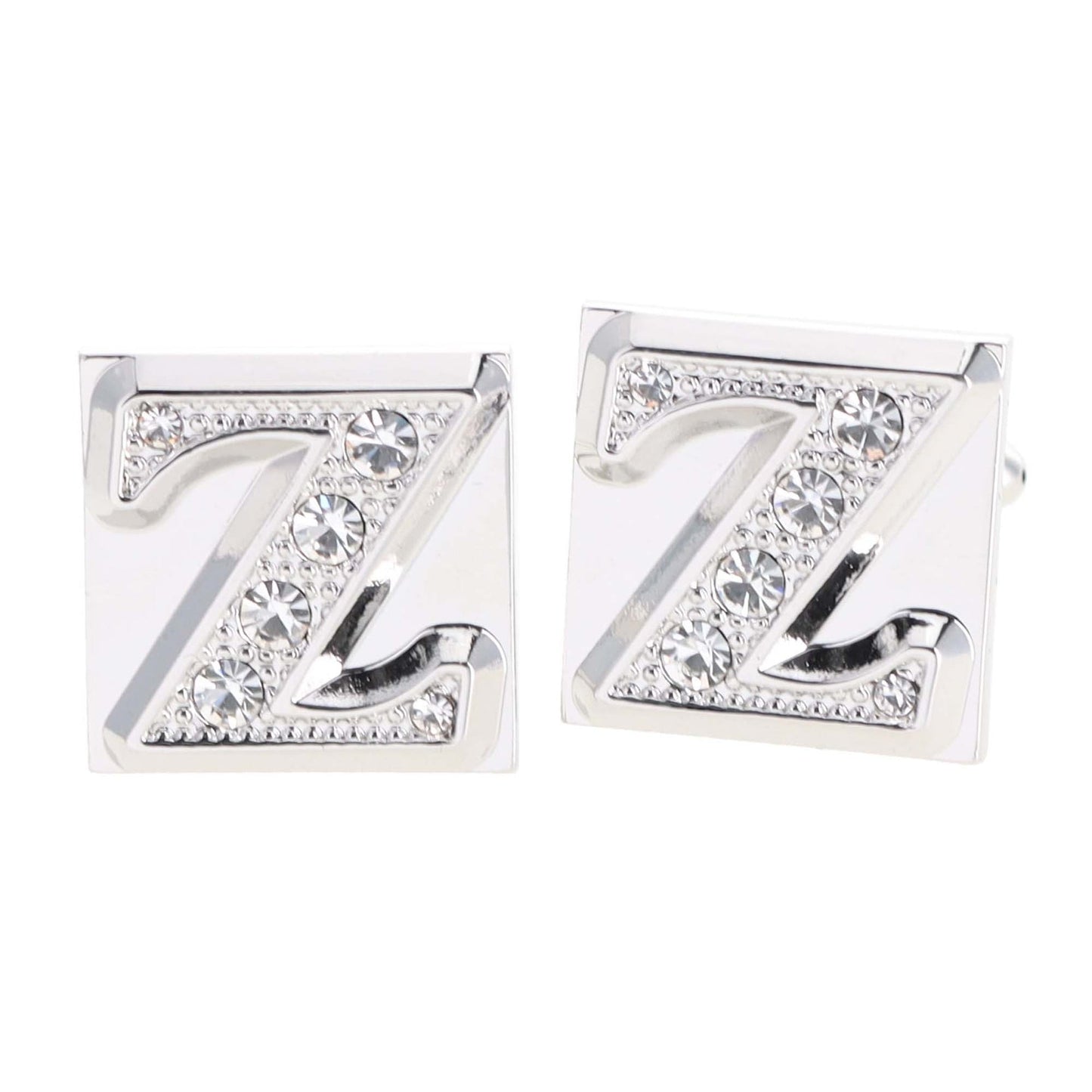 Vittorio Vico Rhinestone Initial Cufflinks in Gift Box - Silver - Initial Cufflinks - Vittorio Vico