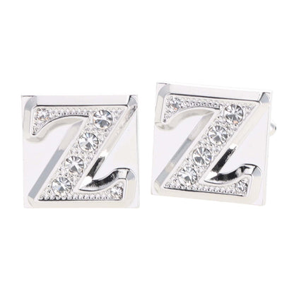 Vittorio Vico Rhinestone Initial Cufflinks in Gift Box - Silver - Initial Cufflinks - Vittorio Vico