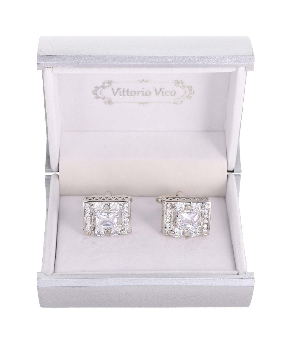 Vittorio Vico Silver Iced Wedding Cufflinks in Gift Box: CL105x Series - CL 1057 - Cufflinks - Vittorio Vico