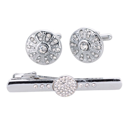 Vittorio Vico Silver Rhinestone Cufflink & Tie Bar Set in Gift Box - CR-028 - Cufflink & Tiebar Set - Vittorio Vico