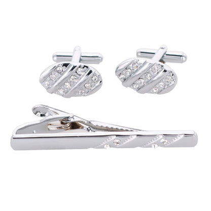 Vittorio Vico Silver Rhinestone Cufflink & Tie Bar Set in Gift Box - CR-031 - Cufflink & Tiebar Set - Vittorio Vico