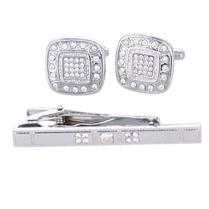 Vittorio Vico Silver Rhinestone Cufflink & Tie Bar Set in Gift Box - CR-033 - Cufflink & Tiebar Set - Vittorio Vico