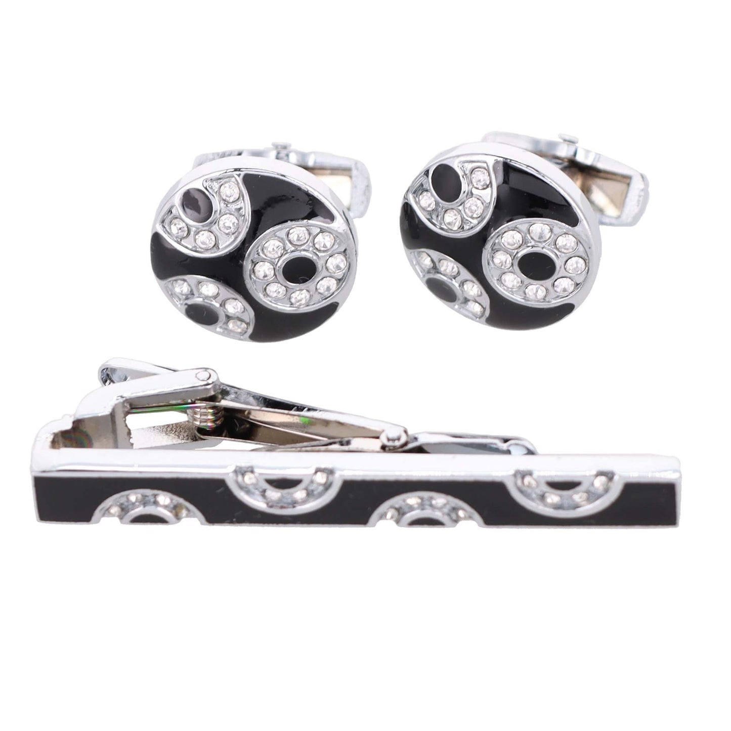 Vittorio Vico Silver Rhinestone Cufflink & Tie Bar Set in Gift Box - CR-040 - Cufflink & Tiebar Set - Vittorio Vico