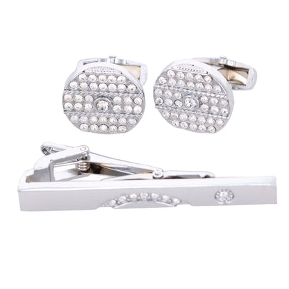 Vittorio Vico Silver Rhinestone Cufflink & Tie Bar Set in Gift Box - CR-046 - Cufflink & Tiebar Set - Vittorio Vico