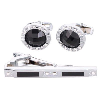 Vittorio Vico Silver Rhinestone Cufflink & Tie Bar Set in Gift Box - CR-054 - Cufflink & Tiebar Set - Vittorio Vico