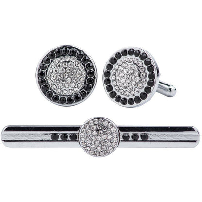 Vittorio Vico Silver Rhinestone Cufflink & Tie Bar Set in Gift Box - CR-061 - Cufflink & Tiebar Set - Vittorio Vico