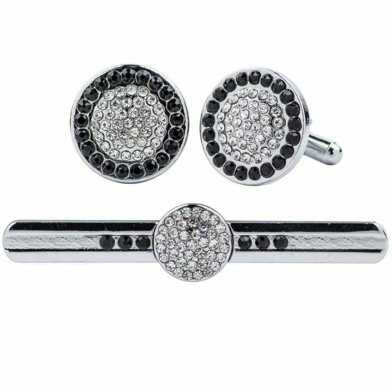 Vittorio Vico Silver Rhinestone Cufflink & Tie Bar Set in Gift Box - CR-068 - Cufflink & Tiebar Set - Vittorio Vico