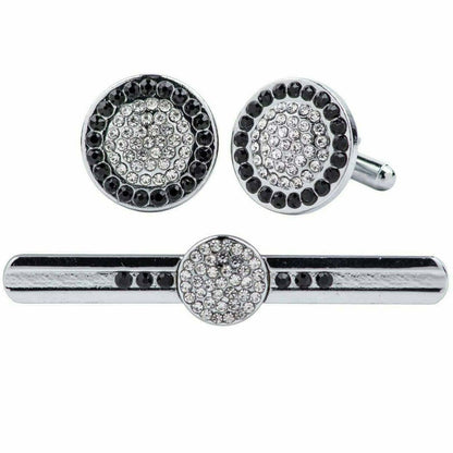 Vittorio Vico Silver Rhinestone Cufflink & Tie Bar Set in Gift Box - CR-068 - Cufflink & Tiebar Set - Vittorio Vico