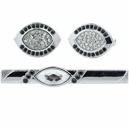 Vittorio Vico Silver Rhinestone Cufflink & Tie Bar Set in Gift Box - CR-070 - Cufflink & Tiebar Set - Vittorio Vico