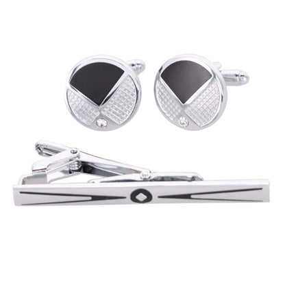 Vittorio Vico Silver Rhinestone Cufflink & Tie Bar Set in Gift Box - CR-088 - Cufflink & Tiebar Set - Vittorio Vico