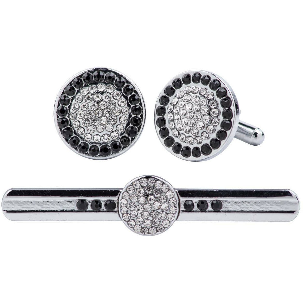 Vittorio Vico Silver Rhinestone Cufflink & Tie Bar Set in Gift Box - Silver - Cufflink & Tiebar Set - Vittorio Vico