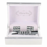 Vittorio Vico Silver Rhinestone Cufflink & Tie Bar Set in Gift Box - Silver - Cufflink & Tiebar Set - Vittorio Vico