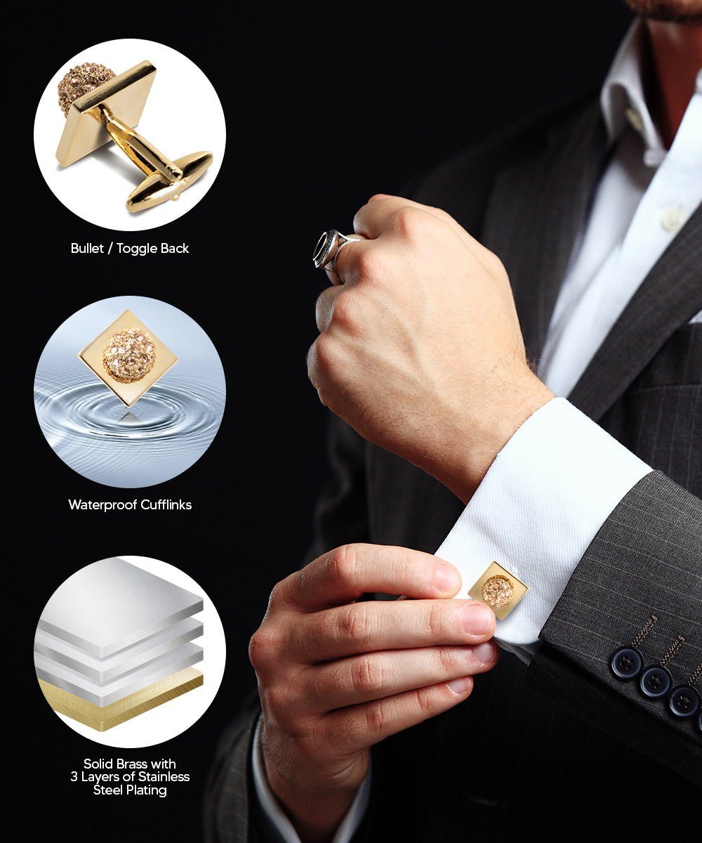 Vittorio Vico Studded Colorstone Crystal Flower Cufflinks: CL12XX Series - Beige and Gold - Cufflinks - Vittorio Vico