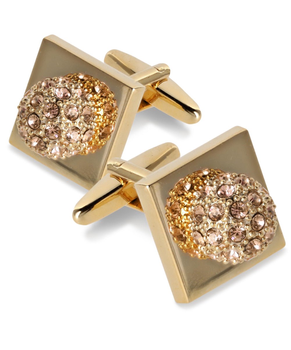 Vittorio Vico Studded Colorstone Crystal Flower Cufflinks: CL12XX Series - Beige and Gold - Cufflinks - Vittorio Vico