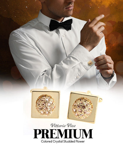 Vittorio Vico Studded Colorstone Crystal Flower Cufflinks: CL12XX Series - Orange and Silver - Cufflinks - Vittorio Vico