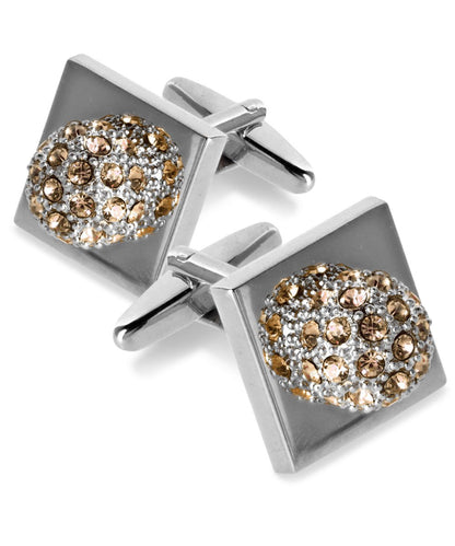 Vittorio Vico Studded Colorstone Crystal Flower Cufflinks: CL12XX Series - Beige and Silver - Cufflinks - Vittorio Vico