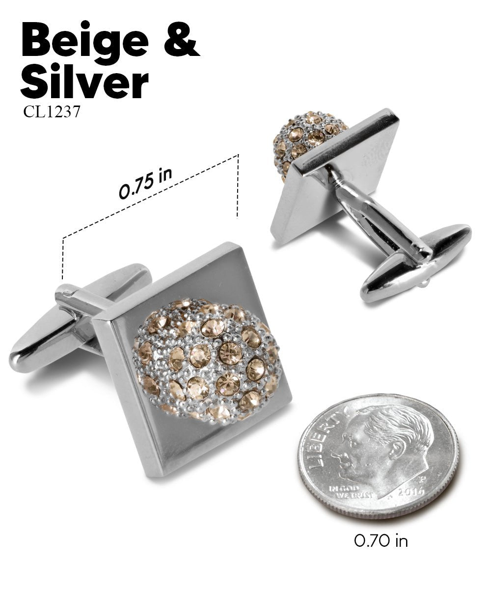 Vittorio Vico Studded Colorstone Crystal Flower Cufflinks: CL12XX Series - Beige and Silver - Cufflinks - Vittorio Vico