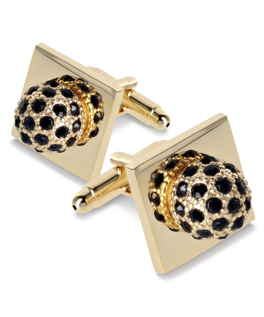 Vittorio Vico Studded Colorstone Crystal Flower Cufflinks: CL12XX Series - Black and Gold - Cufflinks - Vittorio Vico