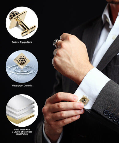 Vittorio Vico Studded Colorstone Crystal Flower Cufflinks: CL12XX Series - Black and Gold - Cufflinks - Vittorio Vico
