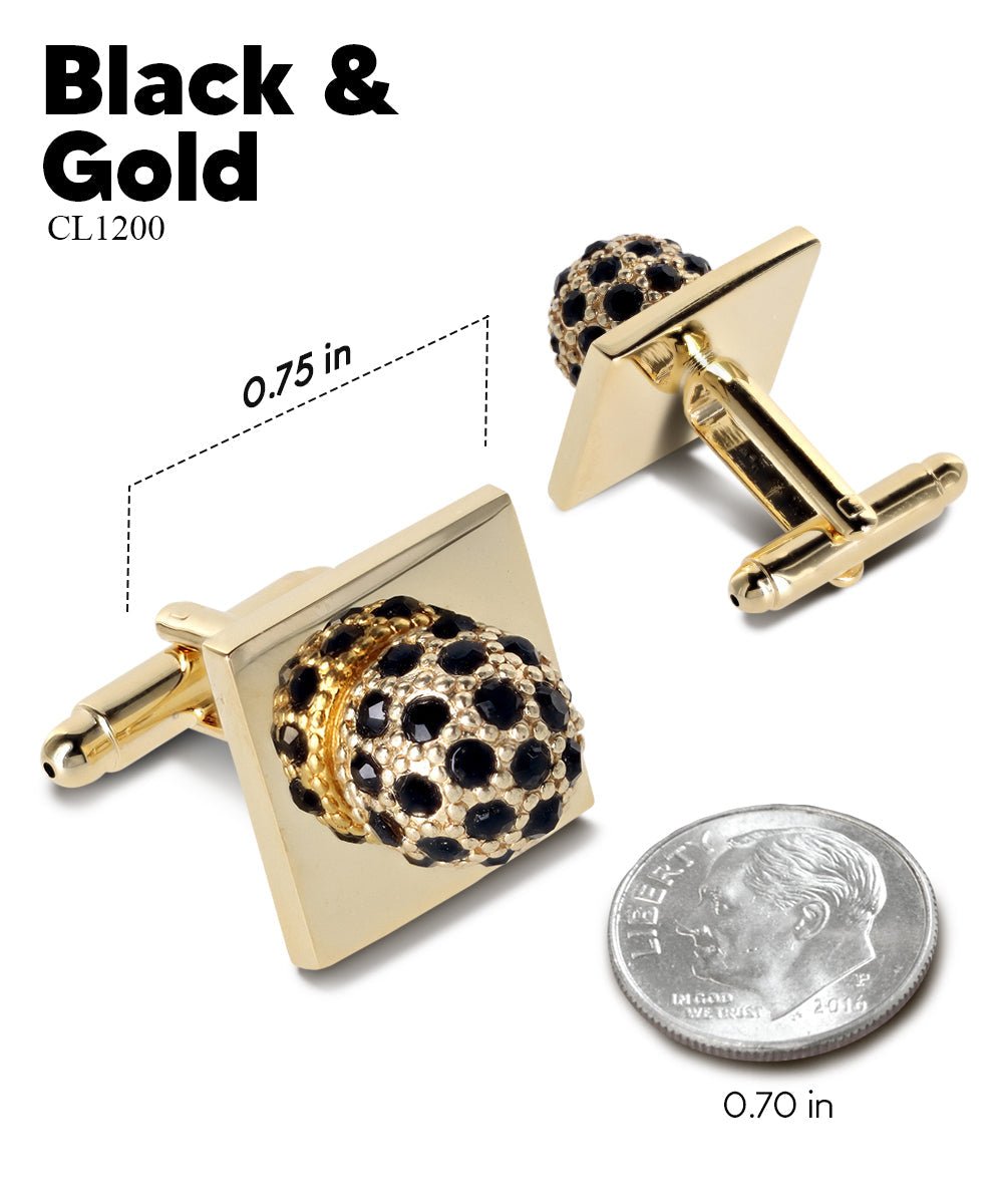 Vittorio Vico Studded Colorstone Crystal Flower Cufflinks: CL12XX Series - Black and Gold - Cufflinks - Vittorio Vico