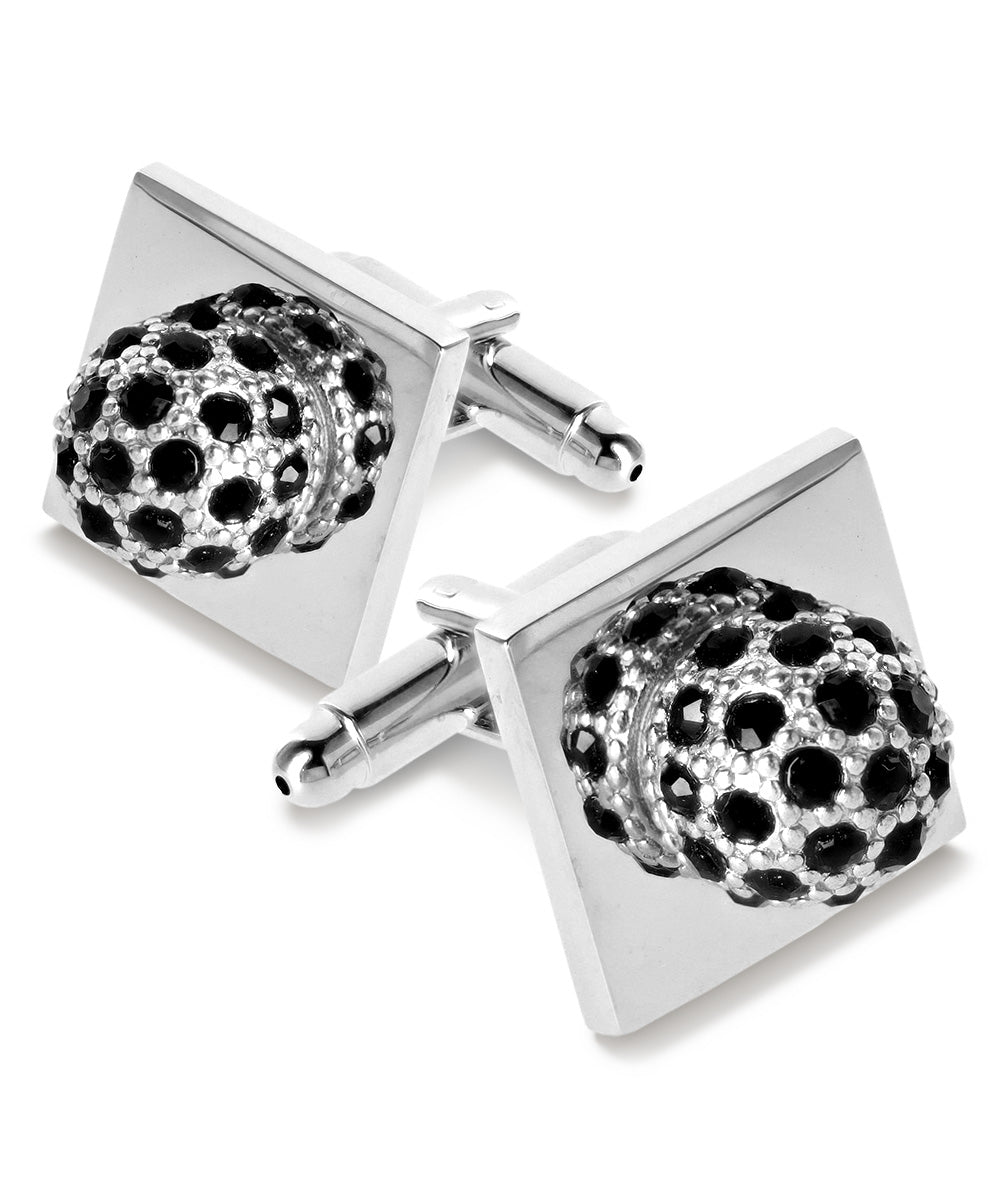Vittorio Vico Studded Colorstone Crystal Flower Cufflinks: CL12XX Series - Black and Silver - Cufflinks - Vittorio Vico