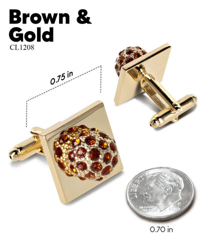 Vittorio Vico Studded Colorstone Crystal Flower Cufflinks: CL12XX Series - Brown and Gold - Cufflinks - Vittorio Vico