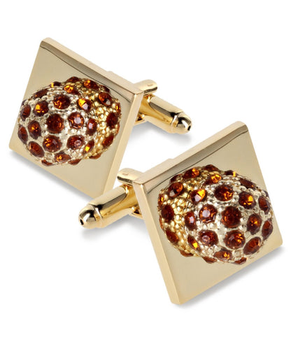 Vittorio Vico Studded Colorstone Crystal Flower Cufflinks: CL12XX Series - Brown and Gold - Cufflinks - Vittorio Vico