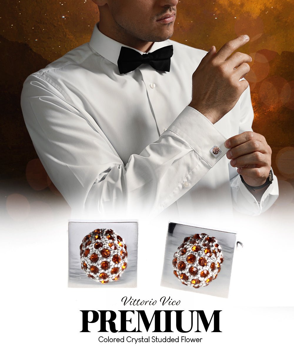 Vittorio Vico Studded Colorstone Crystal Flower Cufflinks: CL12XX Series - Brown and Silver - Cufflinks - Vittorio Vico
