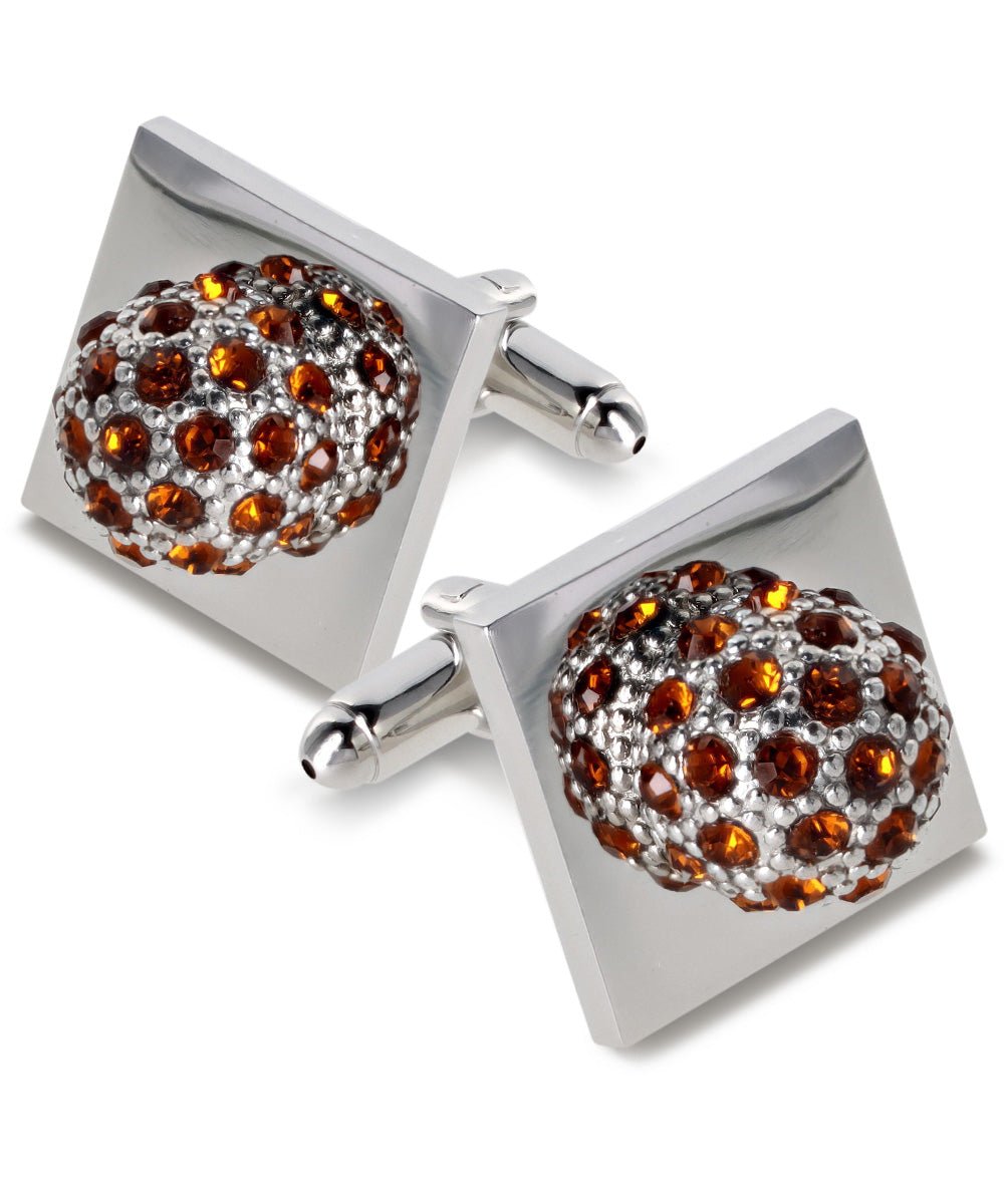 Vittorio Vico Studded Colorstone Crystal Flower Cufflinks: CL12XX Series - Brown and Silver - Cufflinks - Vittorio Vico