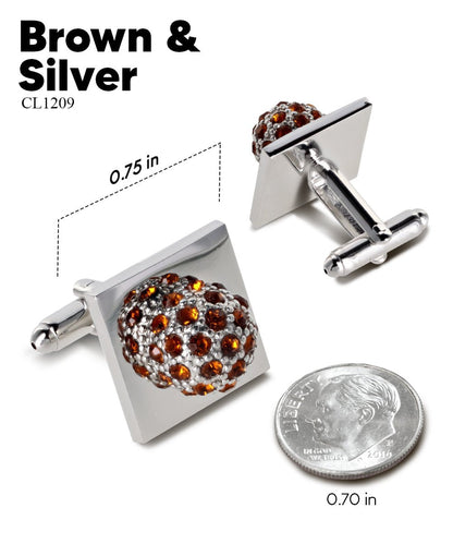 Vittorio Vico Studded Colorstone Crystal Flower Cufflinks: CL12XX Series - Brown and Silver - Cufflinks - Vittorio Vico