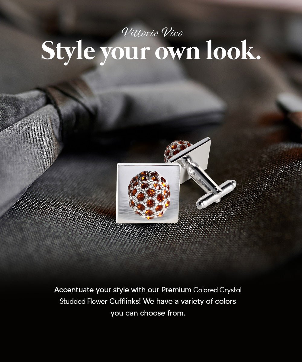 Vittorio Vico Studded Colorstone Crystal Flower Cufflinks: CL12XX Series - Brown and Silver - Cufflinks - Vittorio Vico