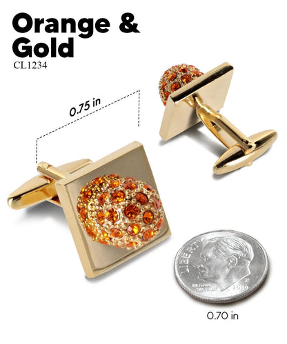 Vittorio Vico Studded Colorstone Crystal Flower Cufflinks: CL12XX Series - Orange and Gold - Cufflinks - Vittorio Vico