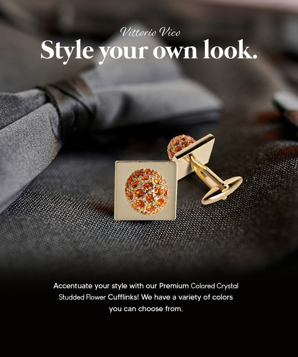 Vittorio Vico Studded Colorstone Crystal Flower Cufflinks: CL12XX Series - Orange and Gold - Cufflinks - Vittorio Vico