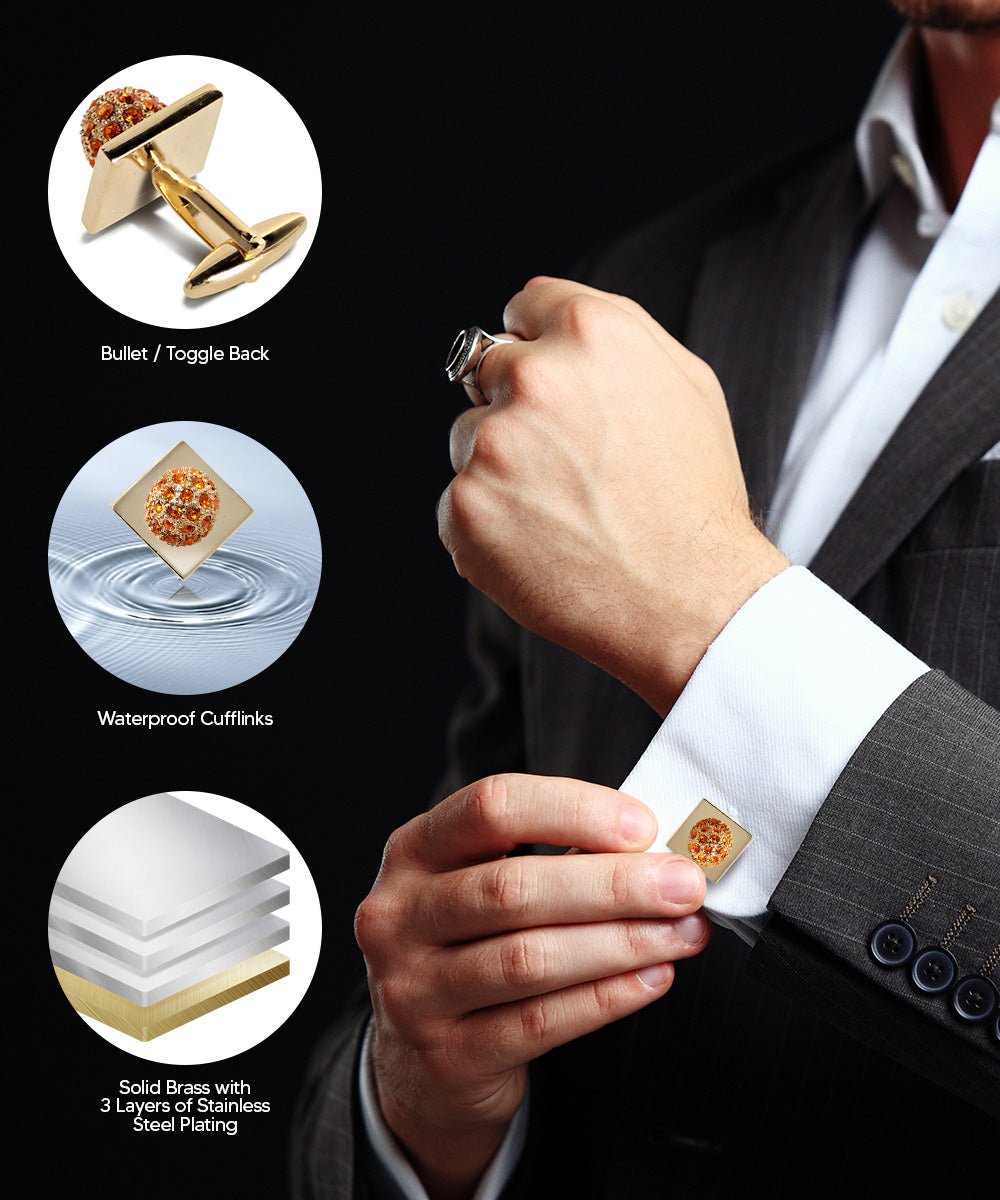 Vittorio Vico Studded Colorstone Crystal Flower Cufflinks: CL12XX Series - Orange and Gold - Cufflinks - Vittorio Vico