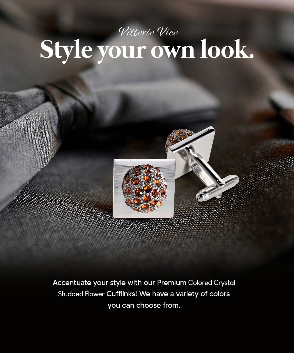 Vittorio Vico Studded Colorstone Crystal Flower Cufflinks: CL12XX Series - Black and Gold - Cufflinks - Vittorio Vico
