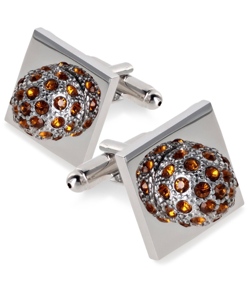 Vittorio Vico Studded Colorstone Crystal Flower Cufflinks: CL12XX Series - Orange and Silver - Cufflinks - Vittorio Vico
