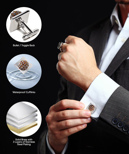 Vittorio Vico Studded Colorstone Crystal Flower Cufflinks: CL12XX Series - Orange and Gold - Cufflinks - Vittorio Vico